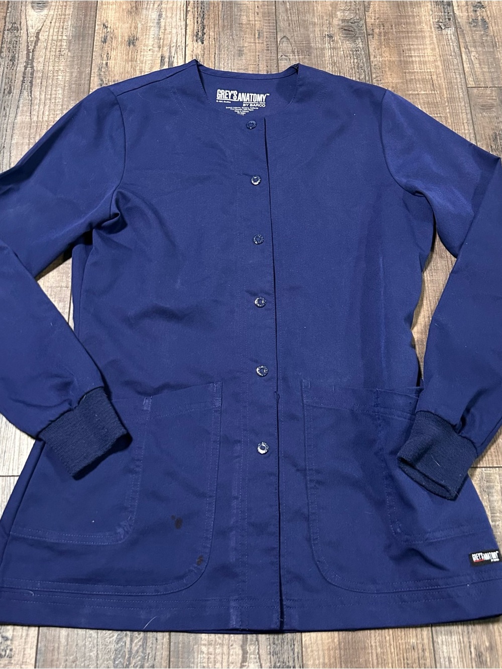 Grey's Anatomy Blue Scrub Jacket Snap Closure Long Sleeve XS‎ Extra Small